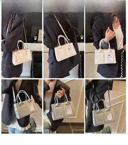Detailed views of stylish bucket bag showing versatile hand-carry and crossbody styling