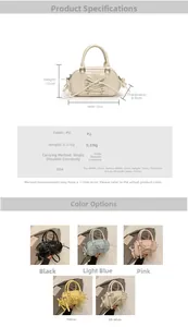 Detailed size specifications and material chart for the stylish PU Boston pillow bag