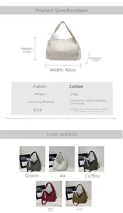 Detailed size chart and multi-color waffle texture tote bags with lace bow accents