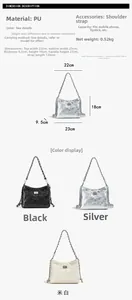Detaillierte Größentabelle und Maße der gesteppten Kettenschultertasche aus PU-Leder