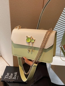 Sac Bandoulière Mode Blocage de Couleur pour Femmes en Cuir PU Petit Sac Carré Pendentif Chat Chaîne en Métal Paillettes Quotidien Fête