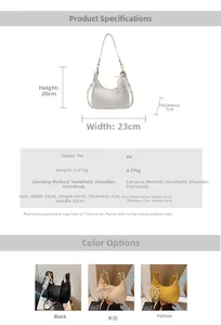 Dimensions détaillées du sac demi-lune minimaliste avec pendentif nœud perlé