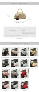 Detailed technical spec sheet of the PU leather handbag including dimensions and colors