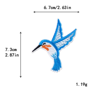 Bestickter Kolibri-Aufnäher in Blau und Orange, 6,7 x 7,3 cm, für DIY-Kleidungsdekoration