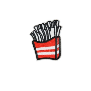 French fries embroidered patch for DIY clothing and bags with red and white colors