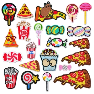 Cartoon Food Embroidery Patches Candy Popcorn Pizza Iron On Appliques For Clothes DIY Bags Hats Jackets Sweet Applique