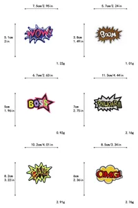 Size chart showing embroidered POW patches dimensions and weights for DIY clothing repair