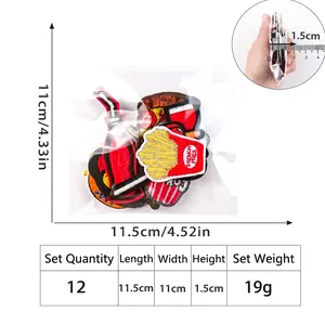 12-piece set of embroidered fast food patches including fries and cola snacks in packaging