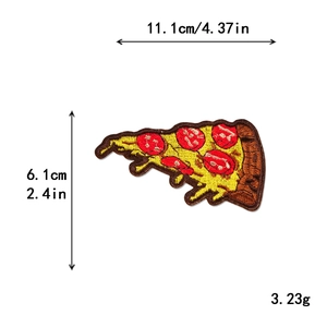 Pizza slice embroidered DIY patch for clothes decoration 11.1cm length showing dimensions