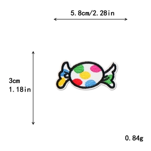 Colorful candy lollipop embroidered patch with size dimensions for DIY clothing decor