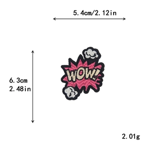 POW explosion letter embroidery patch for DIY clothing decoration with size measurement