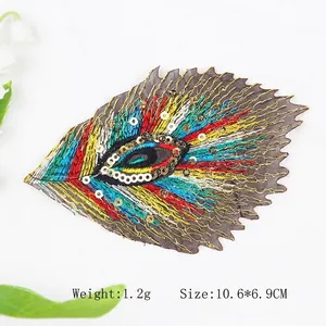 Parche bordado de pluma de pavo real con lentejuelas para vestidos estilo chino