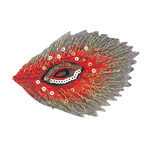 Parche bordado de pluma de pavo real con hilos de seda rojos y lentejuelas doradas para Qipao