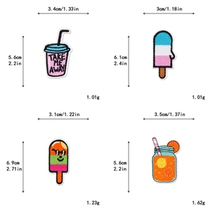 Detail-Größentabelle für süße Eis- und Shake-Stickereien, DIY-Aufnäher mit Abmessungen