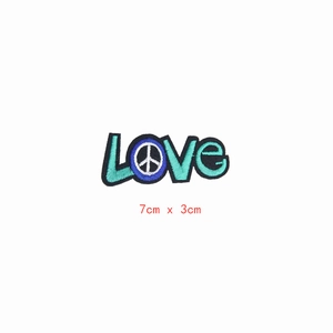 Embroidered LOVE patch with peace sign and lightning design, 7cm x 3cm DIY accessory