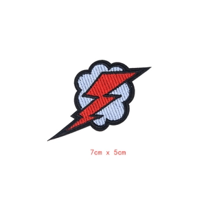 Embroidered lightning bolt and cloud patch for DIY clothing decor, size 7cm x 5cm