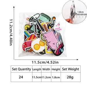 Set mit 24 Cartoon-Stickpatches mit Eis- und Fruchtmotiven für DIY-Dekorationen an Taschen