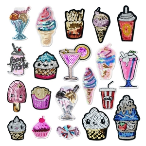 Parches de Lentejuelas de Bebidas y Helados Aplique Bordado Para Decoración De Ropa DIY Parche de Comida Para Chaquetas Mochilas