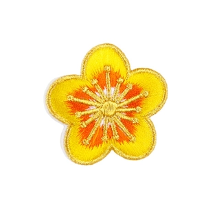 Gelber Stickaufnäher mit Goldrand für Kleidung und DIY-Zubehör im Blumendesign