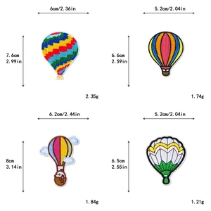 Tableau des tailles détaillé pour écussons de montgolfières aux quatre motifs colorés