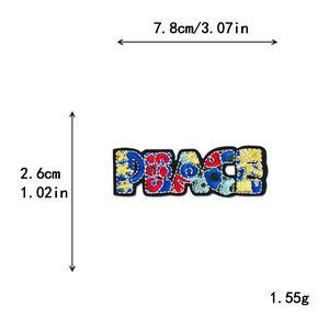 Floral PEACE embroidered patch for DIY clothing decoration with size and weight info
