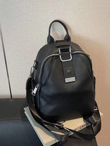 Fashion Women Black Litchi Texture PU Leather Backpack Large Capacity Casual Travel School Bag With Silver Metal Buckle