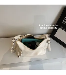 Detailed interior of a beige PU leather tote showing large capacity for tablets and daily items