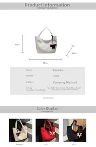 Detailed size chart for the large canvas tote bag showing dimensions and specifications