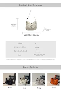 Detailed dimensions and weight chart for the canvas crossbody dumpling bag in four colors