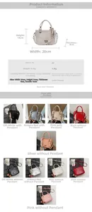 Detailansicht der PU-Leder-Eimertasche mit verschiedenen Farben und Größenangaben