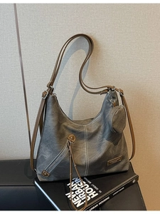 Large Capacity Vintage PU Leather Hobo Bag For Women Contrast Stitching Shoulder Bag With Detachable Mini Coin Purse Pendant