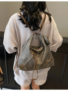 Vintage grey large capacity dual-use backpack and tote bag with textured leather finish