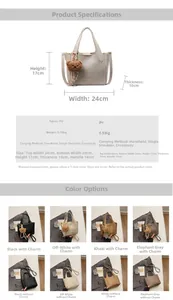 Detailed chart showing PU leather shoulder bag dimensions, weights, and color options