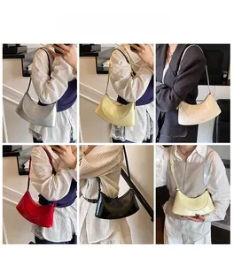Collage of chic patent leather hobo bags in five trendy colors for shoulder or crossbody wear