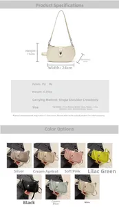 Size chart and color selection for PU leather crossbody bag with metal lock detail