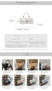 Detailed size chart and multi-color options for the trendy PU leather crossbody square bag