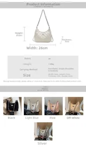 Detailed dimension chart and four-color display of quilted chain shoulder bag for women