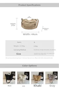 Detailed view of large canvas tote bag showing dimensions and multi-way straps