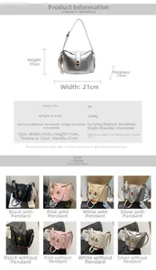 Detailed sizing chart and material specs for the minimalist PU leather bucket handbag