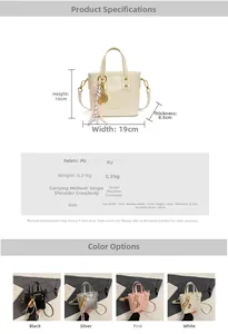 Detailed size chart for the PU bucket bag with tennis racket charm in four colors