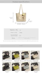 Detailed size chart of the large PU tote bag showing dimensions and adjustable straps