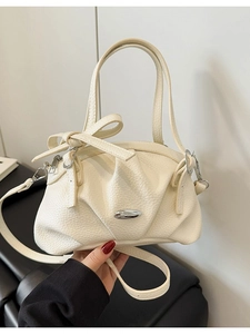 Sac à main chic crème avec nœud et détails argentés pour bandoulière femme