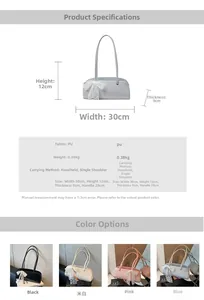 Detailliertes Diagramm mit Maßen und Farbvarianten der PU-Leder Schultertasche