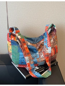 Large Capacity Canvas Crossbody Bag Bohemian Patchwork Sunflower Pattern Shoulder Tote Bag For Women Daily Travel Bag
