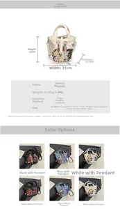 Detailed dimension guide for graffiti bucket bag showing size 31x22x15.5cm and strap length