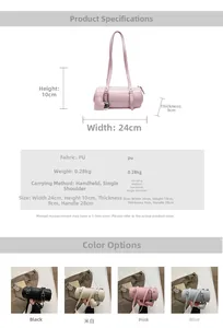 Detailed size parameters of the pink oil-wax PU leather cylinder bag with measurements