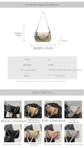 Détail du sac à main en PU avec chaîne métallique et dimensions de 21x12x6cm