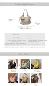 Detailed size chart for the PU bucket bag showing dimensions and crossbody strap options