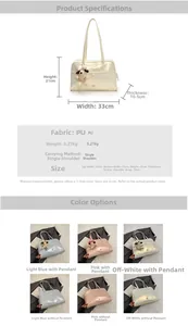 Detailed size chart and dimensions for the minimalist metallic PU tote bag with dog charm