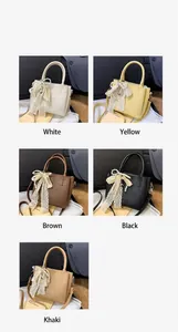 Chic textured handbags for women shown in five colors with pearl handles and lace bows